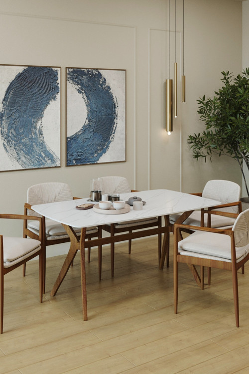 80 X 140 Mutfak Masası(Sadece Masa) Marmo Beyaz-Ceviz Mdf Salon Ve Mutfak Masası Viktoria Model