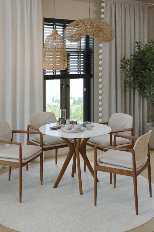 90X90Cm Yuvarlak Masa (Sadece Masa) Beyaz-Ceviz Mutfak Masası-Balkon Masası Pera Model