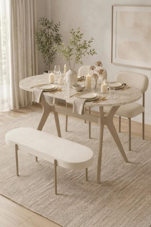70X120 Mutfak Masa Takımı 2 Sandalye 1 Bench Yıldız Model