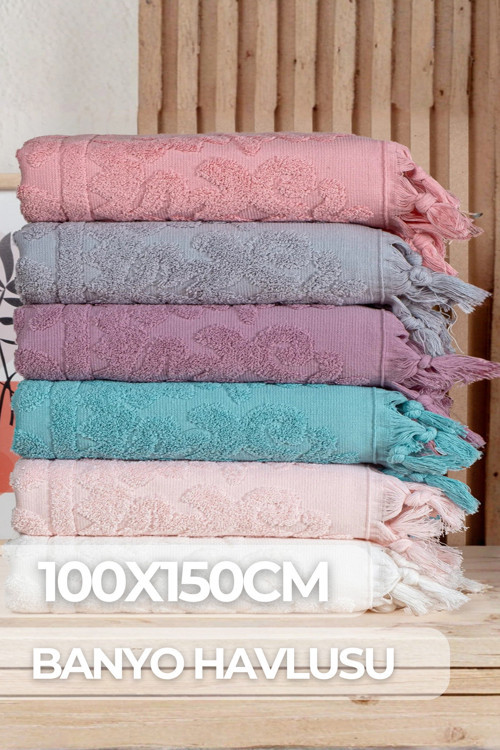 6'Lı Saçaklı Banyo Havlu Seti 100X150Cm