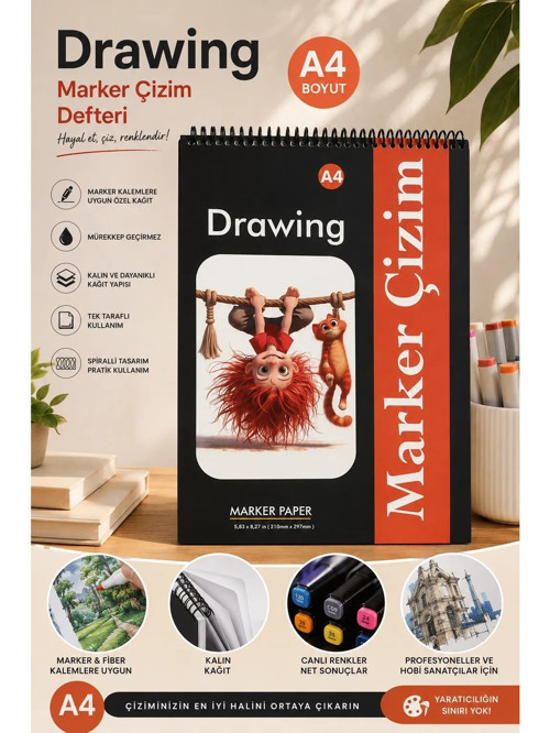 A4 Marker Çizim Defteri | Profesyonel Marker Sketchbook | Eskiz Defteri