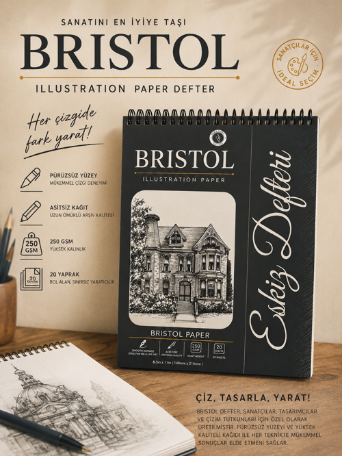 DreamArt Galery Bristol Çizim Defteri – Illustration Paper – 250 Gsm – 20 Yaprak – Profesyonel Eskiz ve Illüstrasyon