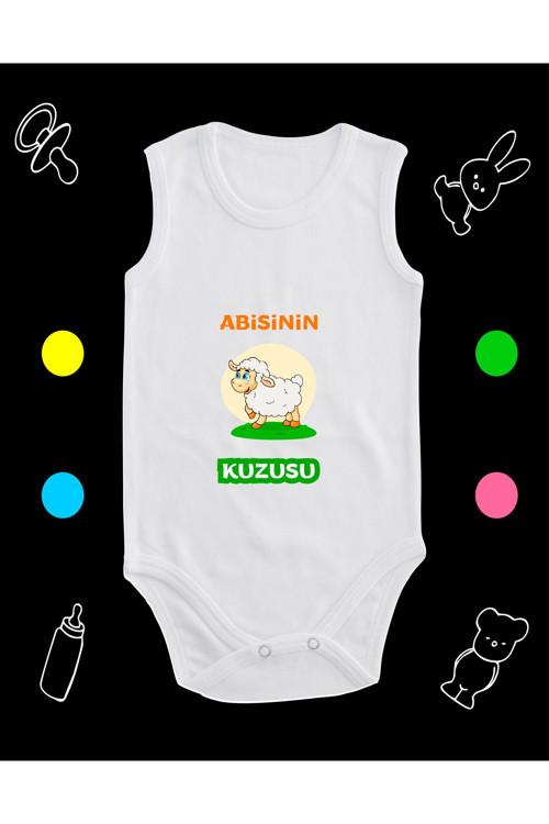 Pamuklu Abisinin Kuzusu Baskılı Penye Bebek Body Çıtçıtlı Badi Zıbın Abk115