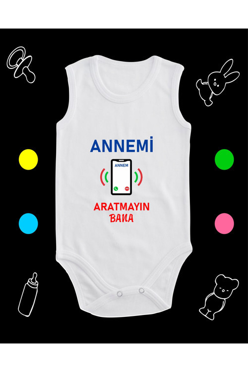Pamuklu Annemi Aratmayın Bana Cep Telefon Baskılı Penye Bebek Body Çıtçıtlı Badi Zıbın Aabct117
