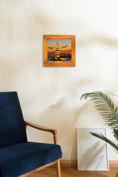 Ahşap Çerçeveli Kız Kulesi Dekoratif Ahşap Tablo 21X21 Cm