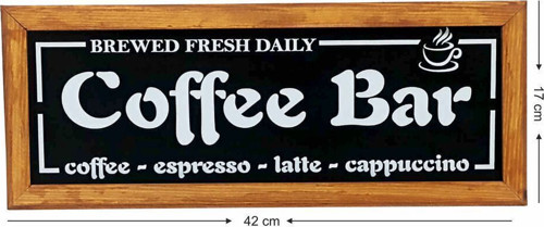 Çay Kahve Köşesi Duvar Dekoru ,Coffee Bar Breved Fresh Siyah Zeminli Ahşap Çerçeveli Tablo
