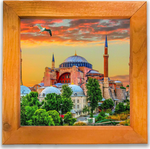 Ahşap Çerçeveli Ayasofya Cami Dekoratif Ahşap Tablo 21X21 Cm