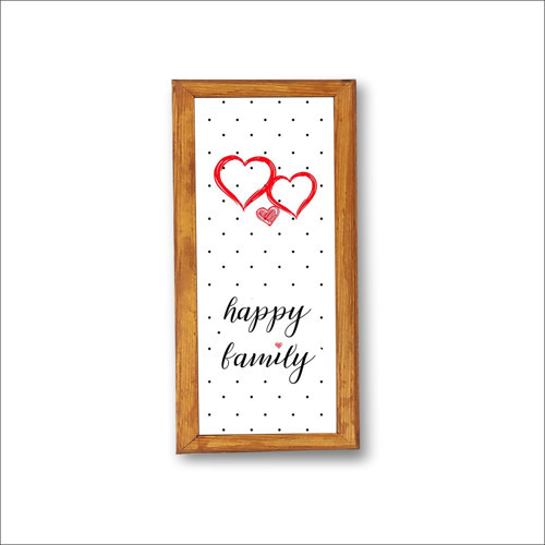 Duvar Dekoru Happy Family Kırmızı Kalpli Çerçeve ,Ahşap Çerçeveli Tablo