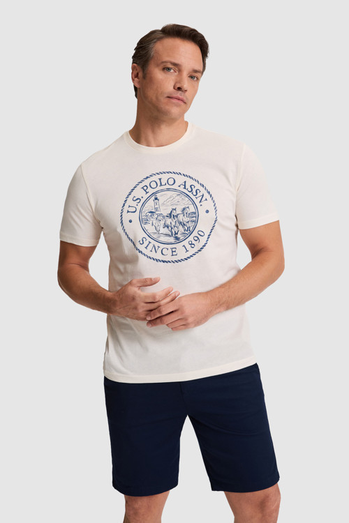Erkek Krem Regular Fit Bisiklet YakaTişört 50322495-VR071