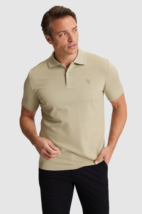 Erkek Açık Haki Regular Fit Polo Yaka Basic Tişört 50324938-VR183