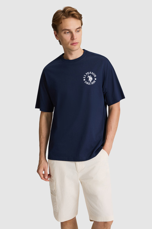 Erkek Lacivert Oversize Fit Bisiklet Yaka Tişört 50327160-VR033