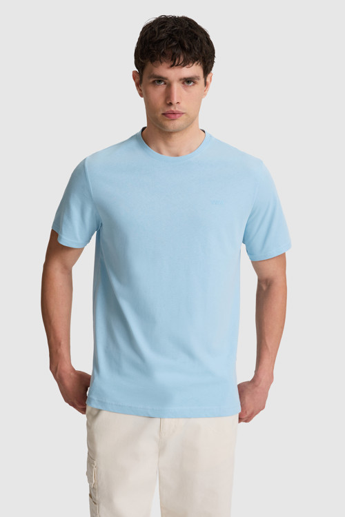 Erkek Mavi Regular Fit Bisiklet Yaka Basic Tişört 50327022-VR036