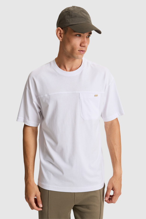 Erkek Beyaz Comfort Fit Bisiklet Yaka Tişört 50326970-VR013