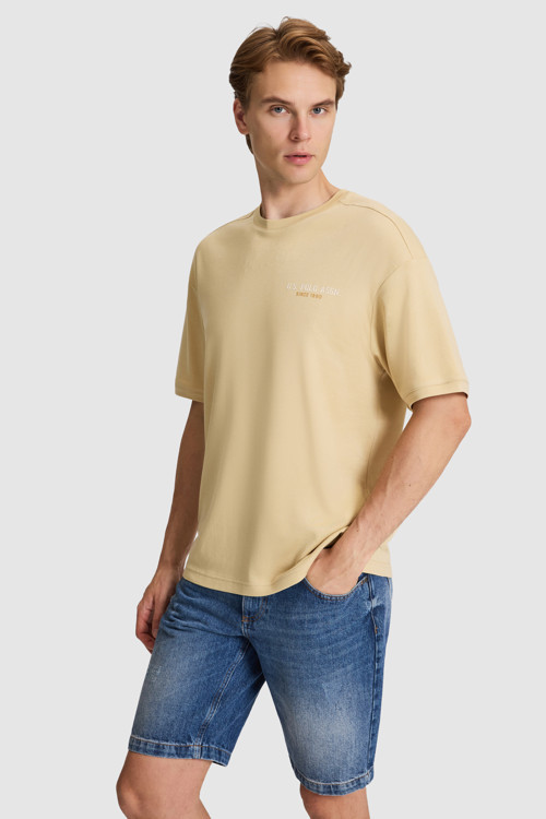Erkek Bej Comfort Fit Bisiklet Yaka Tişört 50327169-VR011