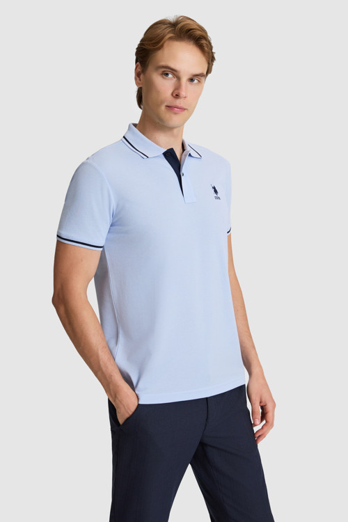 Erkek Açık Mavi Slim Fit Polo Yaka Basic Tişört 50326975-VR003