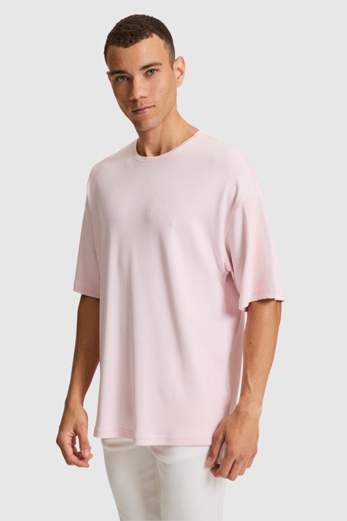 Erkek Açık Pembe Comfort Fit Bisiklet Yaka Tişört