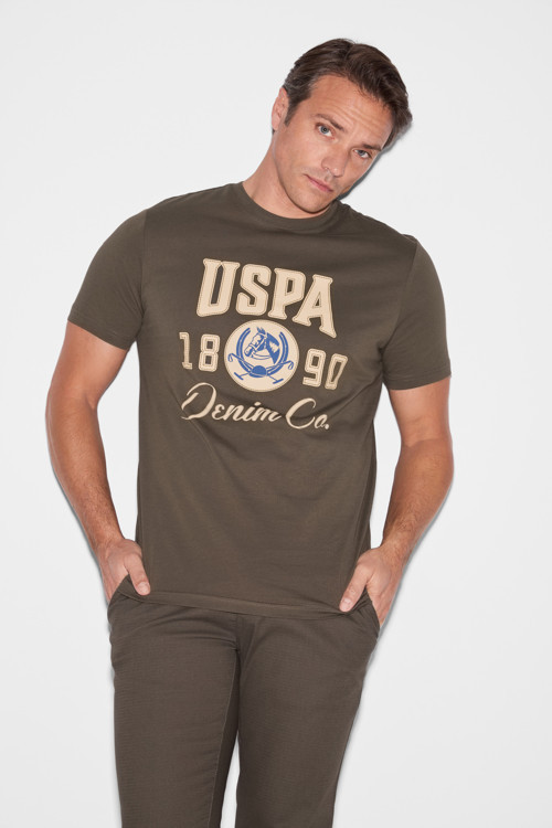 Erkek Koyu Haki Regular Fit Bisiklet Yaka Tişört 50327174-VR111
