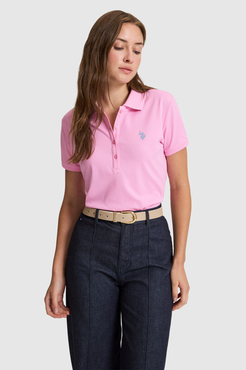 Kadın Pembe Polo Yaka Basic Tişört 50321818-VR041