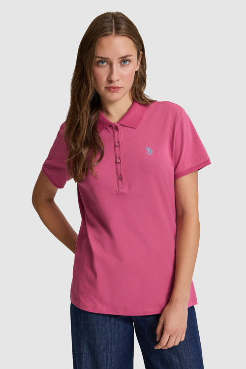 Kadın Fuşya Polo Yaka Basic Tişört 50321818-VR023