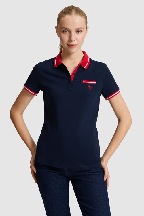 Kadın Lacivert Polo Yaka Basic Tişört 50323455-VR033