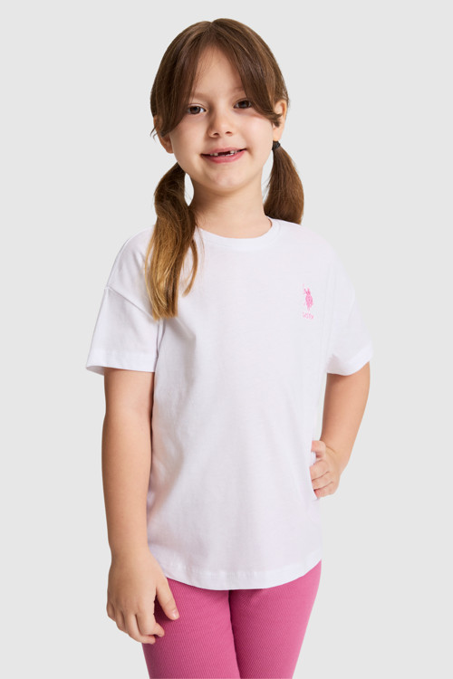 Kız Çocuk Beyaz Bisiklet Yaka Basic Tişört 50325609-VR013