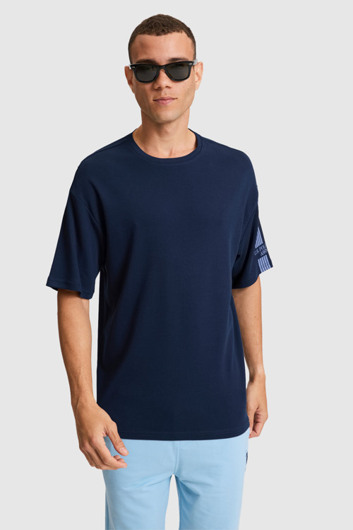 Erkek Lacivert Comfort Fit Bisiklet Yaka Tişört 50327013-VR033