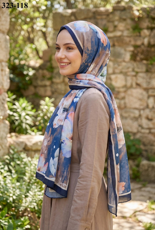 Desenli Bambu Kraş Pamuk Şal 323-118
