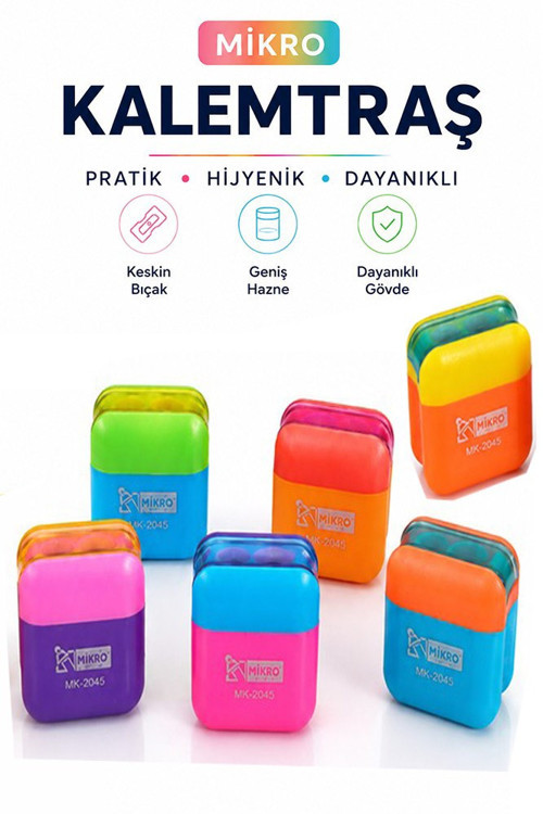 Kalemtraş 6 Adet Mikro Mk-2045 Hazneli Çift Bıçaklı Kalem Açacağı Plastik Kalemtıraş Kalem Traş Okul Sınıf