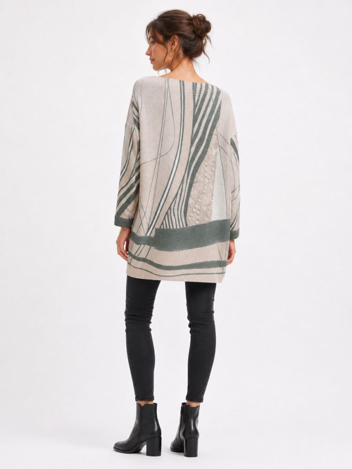 Kadın Oversize Triko Kazak Batik Desenli Uzun
