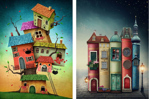 2x1000 Parçalık Fantastik Evler ve Kitap Sokağı Puzzle Seti