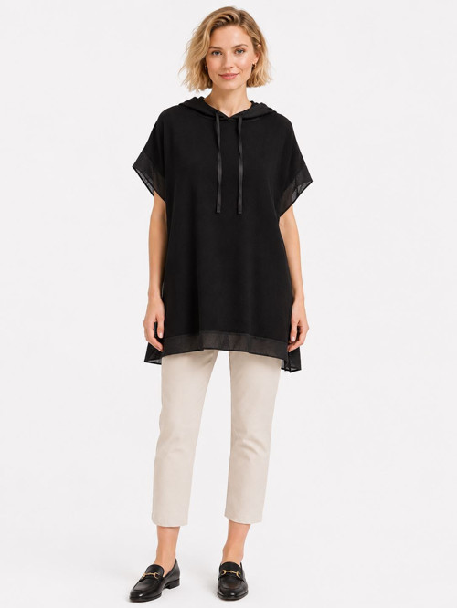 Kadın Siyah Kapüşonlu Oversize Tunik Bluz Uzun
