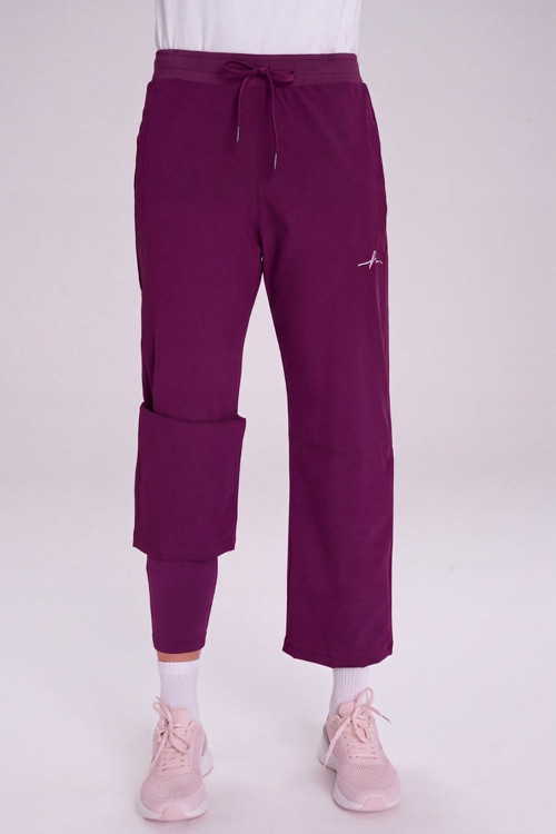Active Çift Katmanlı Taytlı Boru Paça Mor Spor Pantolonu Eşofman Altı ACT-3
