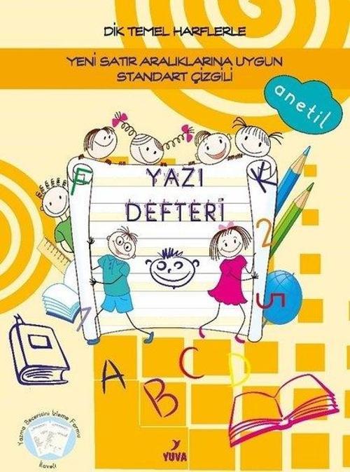 Dik Temel Harflerle Yeni Satır Aralıklarına Uygun Standart Çizgili Yazı Defteri