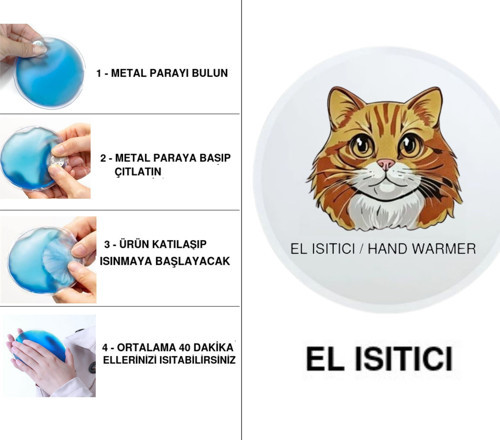 SIA KAHVERENGİ KEDİ CEP SOBASI,EL ISITICI,SICAK SU TORBASI PVC 10x9,5cm