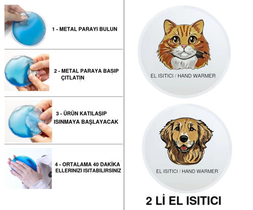SIA 2 ADET KEDİ VE KÖPEK CEP SOBASI,EL ISITICI,SICAK SU TORBASI PVC 10x9,5cm