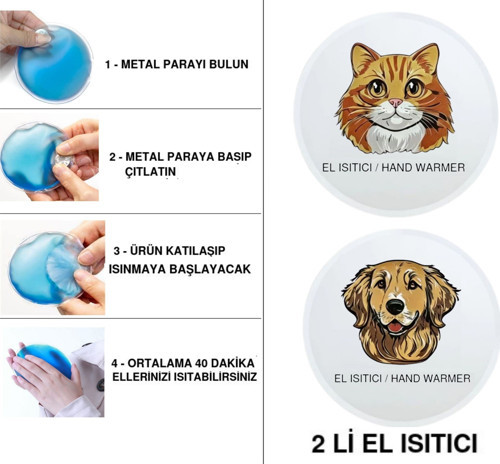 SIA 2 ADET KEDİ VE KÖPEK CEP SOBASI,EL ISITICI,SICAK SU TORBASI PVC 10x9,5cm
