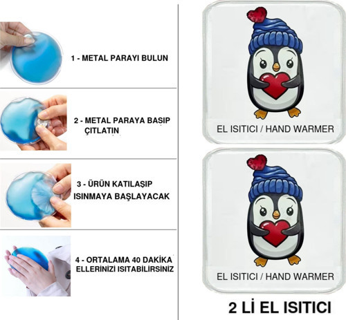 SIA 2 ADET PENGUEN CEP SOBASI,EL ISITICI,SICAK SU TORBASI PVC 10x9,5cm