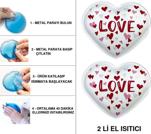 SIA 2 ADET SEVGİ MESAJLI KALP CEP SOBASI,EL ISITICI,SICAK SU TORBASI PVC 9cm