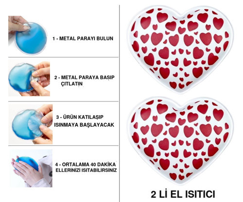 SIA 2 ADET KÜÇÜK KALPLER CEP SOBASI,EL ISITICI,SICAK SU TORBASI PVC 9cm