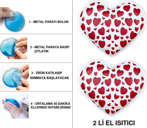 SIA 2 ADET KÜÇÜK KALPLER CEP SOBASI,EL ISITICI,SICAK SU TORBASI PVC 9cm
