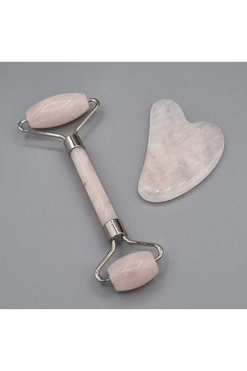Pembe Kuvars Face Roller & Gua Sha Masaj Taşı