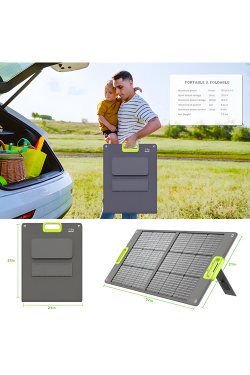 SP-100 Katlanabilir Güneş Paneli - 100W Monokristal %23 Verimli- Laptop, Tablet ve Telefon Doğrudan Şarj Desteği