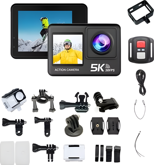 AT-S81TR 5k Aksiyon Kamera 4K 60FPS Wifi Çift Ekran 48MP Eıs Stabilizasyon Su Geçirmez Spor Kamera