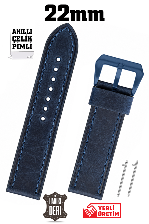 22mm Lacivert Spor Crazy Nubuk Hakiki Deri Saat Kordonu Kayış Akıllı Pimli