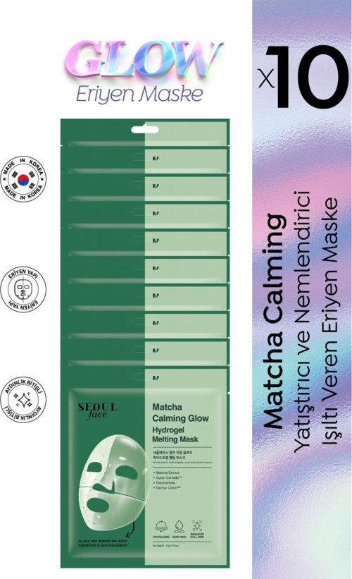 Seoul Face Matcha Yatıştırıcı Işıltı Veren Eriyen Glow Hidrojel Kore Maskesi 34 gr 10 Adet