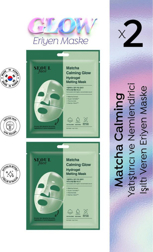 Seoul Face Matcha Yatıştırıcı Işıltı Veren Eriyen Glow Hidrojel Maske Kore Maske 34 gr 2 Adet
