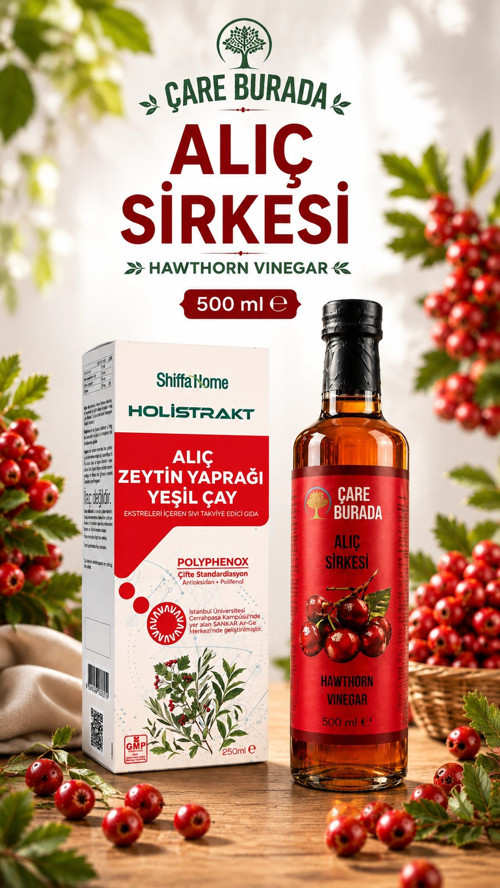 ÇareBurada Alıç Seti - Alıç Sirkesi 500 Ml & Alıç Ekstratı 250 Ml (Zeytin Yaprağı & Yeşilçay)