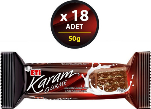 Karam Gurme Bol Sütlü Çikolatalı Gofret 50 g x 18 Adet