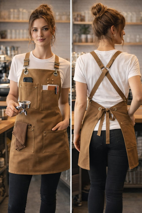 Barista önlüğü çapraz askılı ayarlamalı