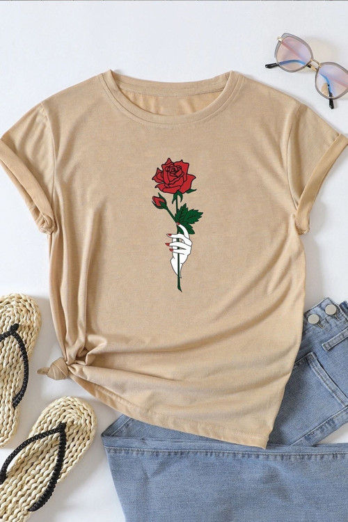 Unisex Rose Baskılı T-shirt